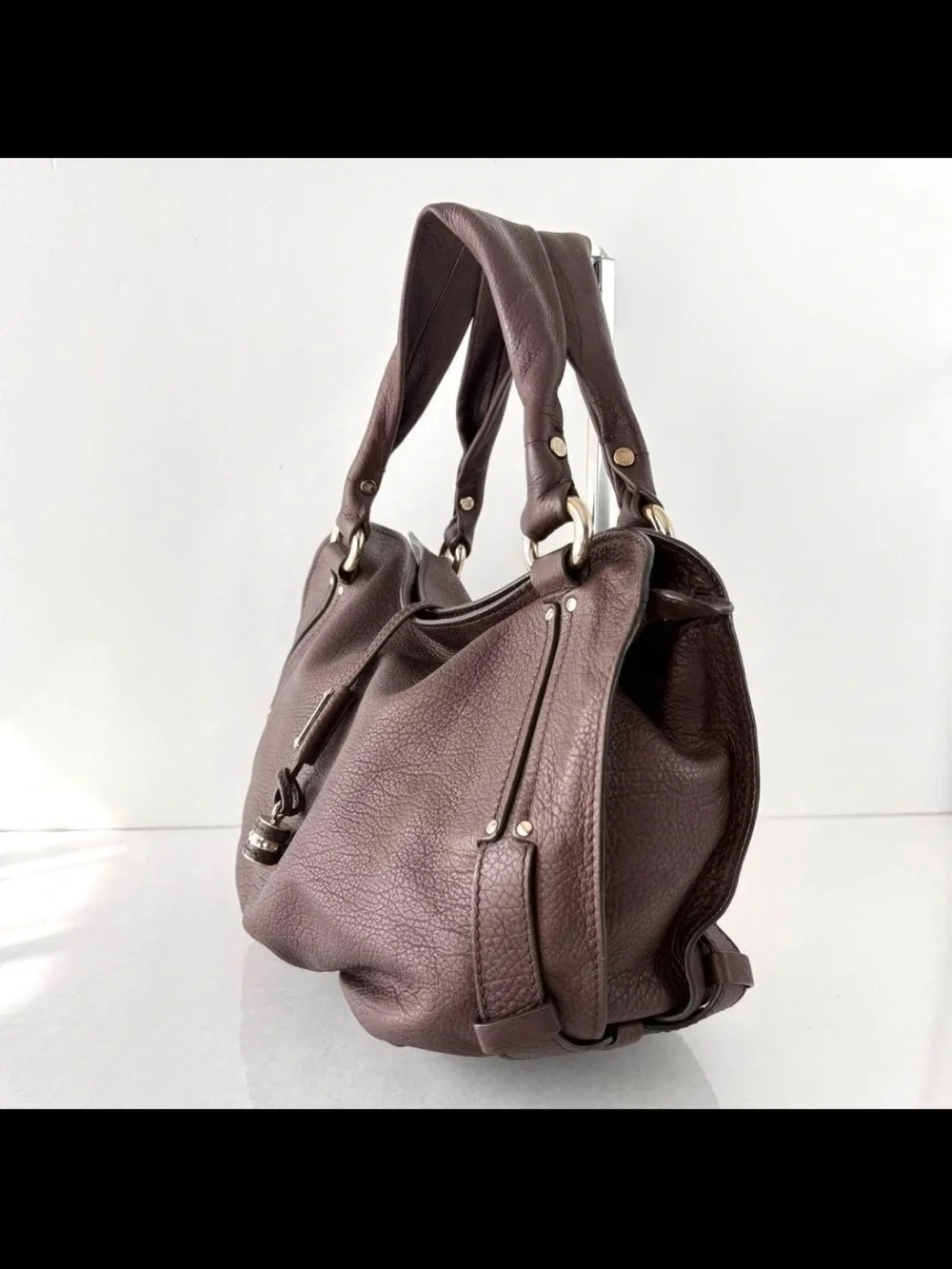 Celine Pebbled Leather Hobo Bag - Plum
